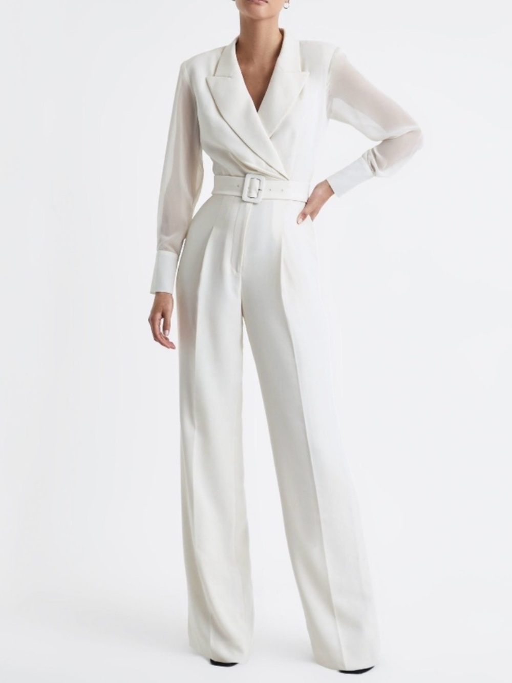 Reiss Ivory Belted Shee Tuxedo Jumpsuit